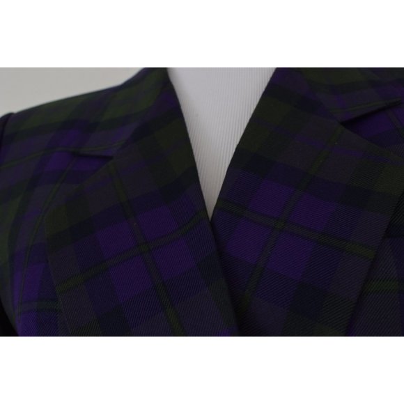 Vintage 90s Green and Purple Plaid Rayon Blazer by KASPER size 8 - Picture 7 of 10